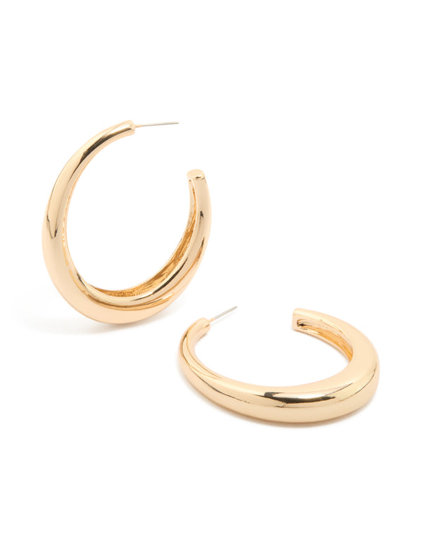Gold Plain Wide Hoop Earrings