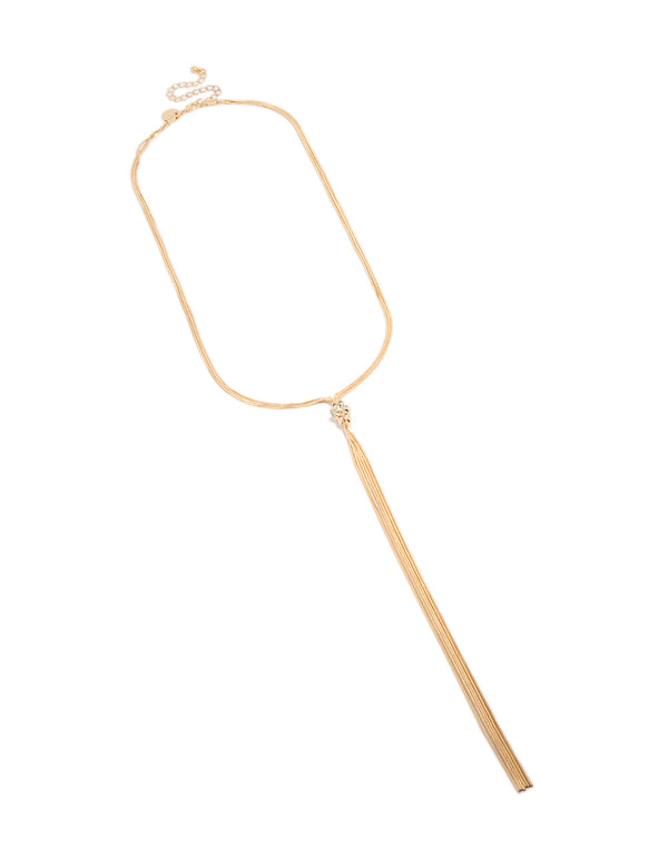 Elegant gold long snake tassel featuring necklace front view