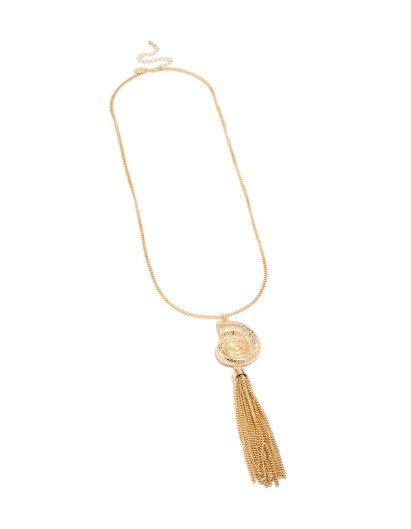 Gold Shell & Long Tassel Necklace