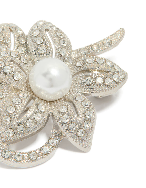 Silver Flower & Pearl Brooch