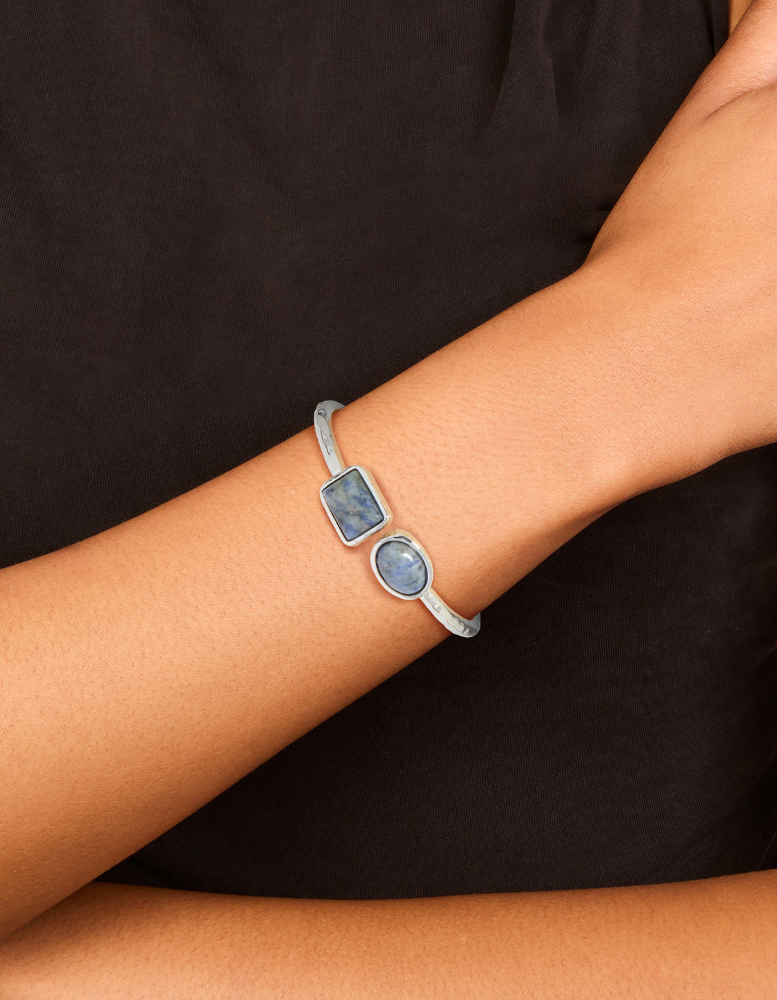Silver Double Blue Stone Bangle