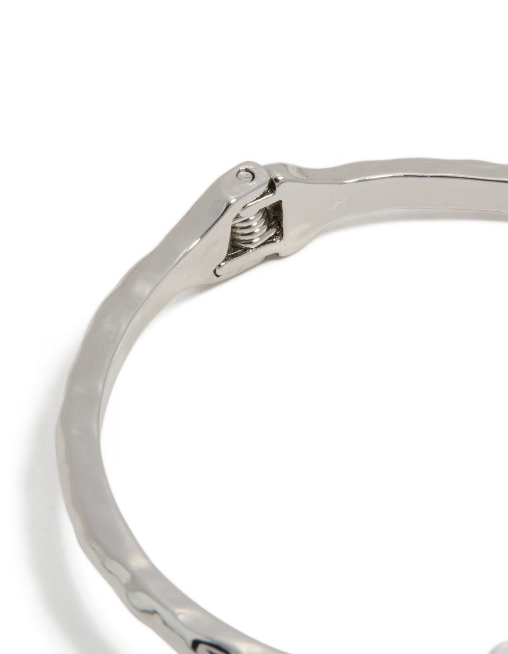 Crafted from silver, this double blue stone bangle closure detail view