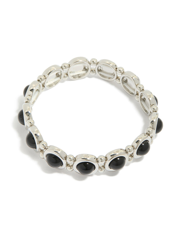Silver Black Stones Stretch Bracelet