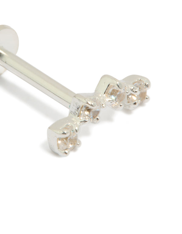 Designed with sterling silver crawler bar stud featuring cubic zirconia in a flat back closure close up view