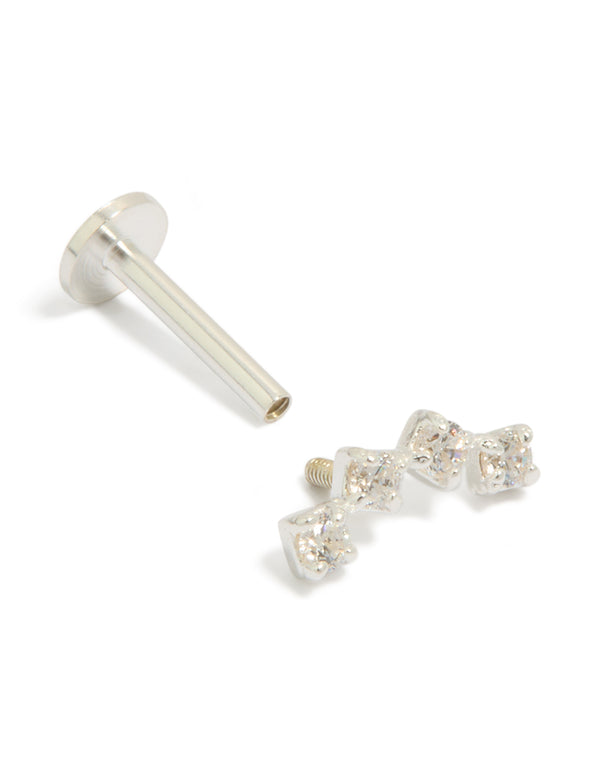 This sterling silver crawler bar stud with cubic zirconia features flat back closure post detail view