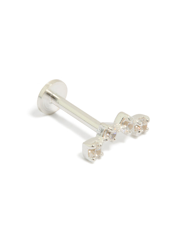 Crafted from sterling silver crawler bar stud featuring cubic zirconia in a flat back closure front view