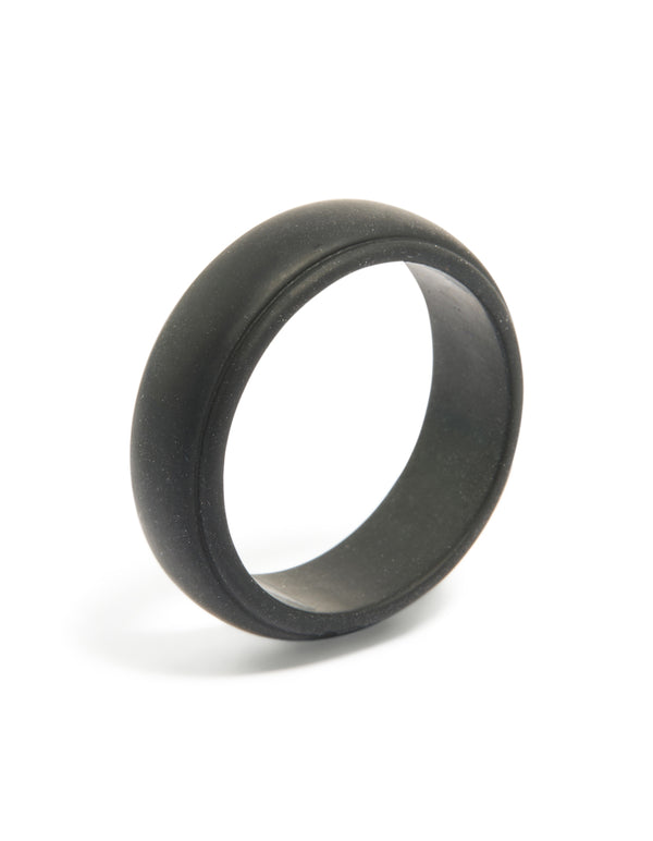 Featuring a waterproof mens black silicone band ring side detail view