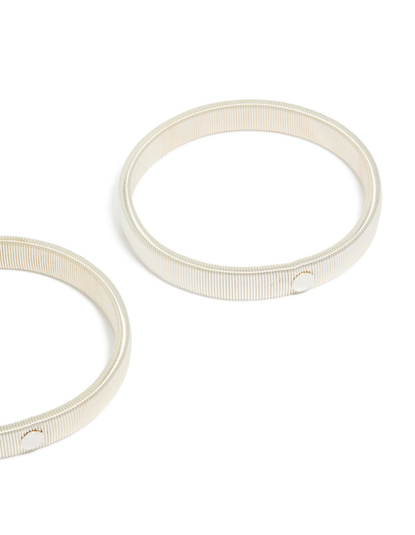 Featuring silver stretch design, these Sleeve Garters in a 2-pack side detail view