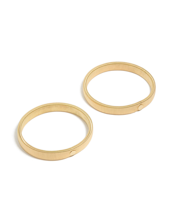 Showcasing gold stretch sleeve garters in a 2-pack front view
