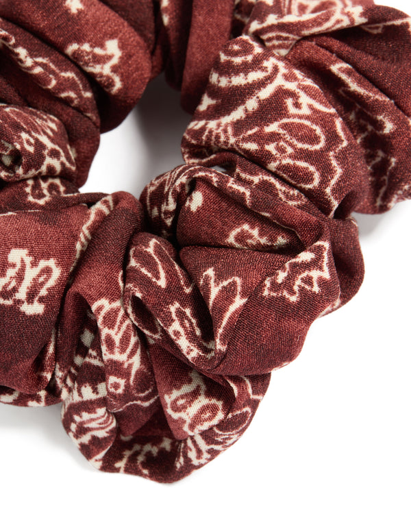 Brown Paisley Printed Statement Fabric Scrunchie