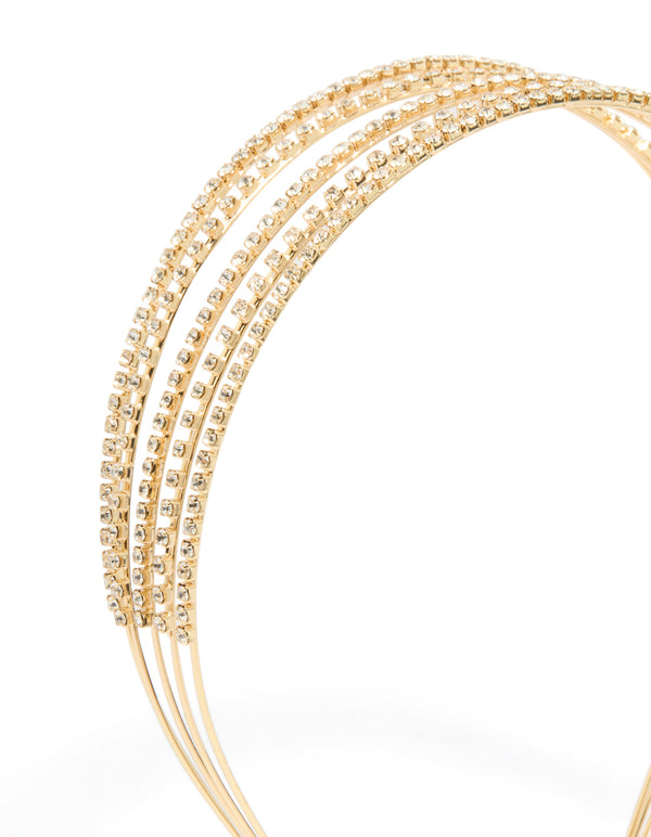 Featuring a gold diamante 4-row headband design detail view