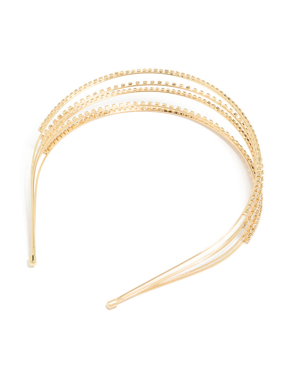 Crafted from gold with diamante 4-row headband design side view
