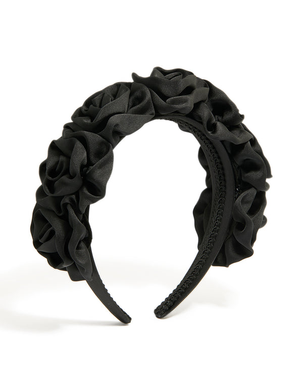 Black Ruched Fabric Flower Headband