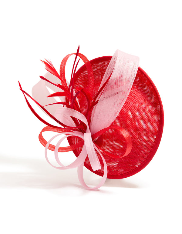 Red & White Loop Disc Fascinator