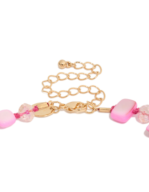 Featuring hot pink genuine shell beaded necklace clasp detail view