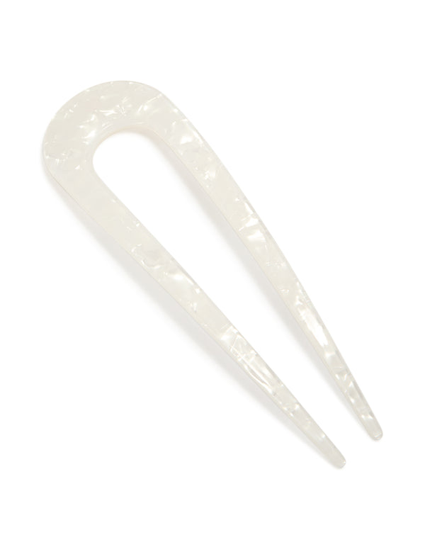 Showcasing a ivory acrylic large hair pin in front view
