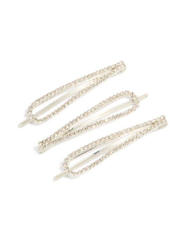 Discover glitter solid 3-pack silver diamante teardrop hair clips in accessories front view