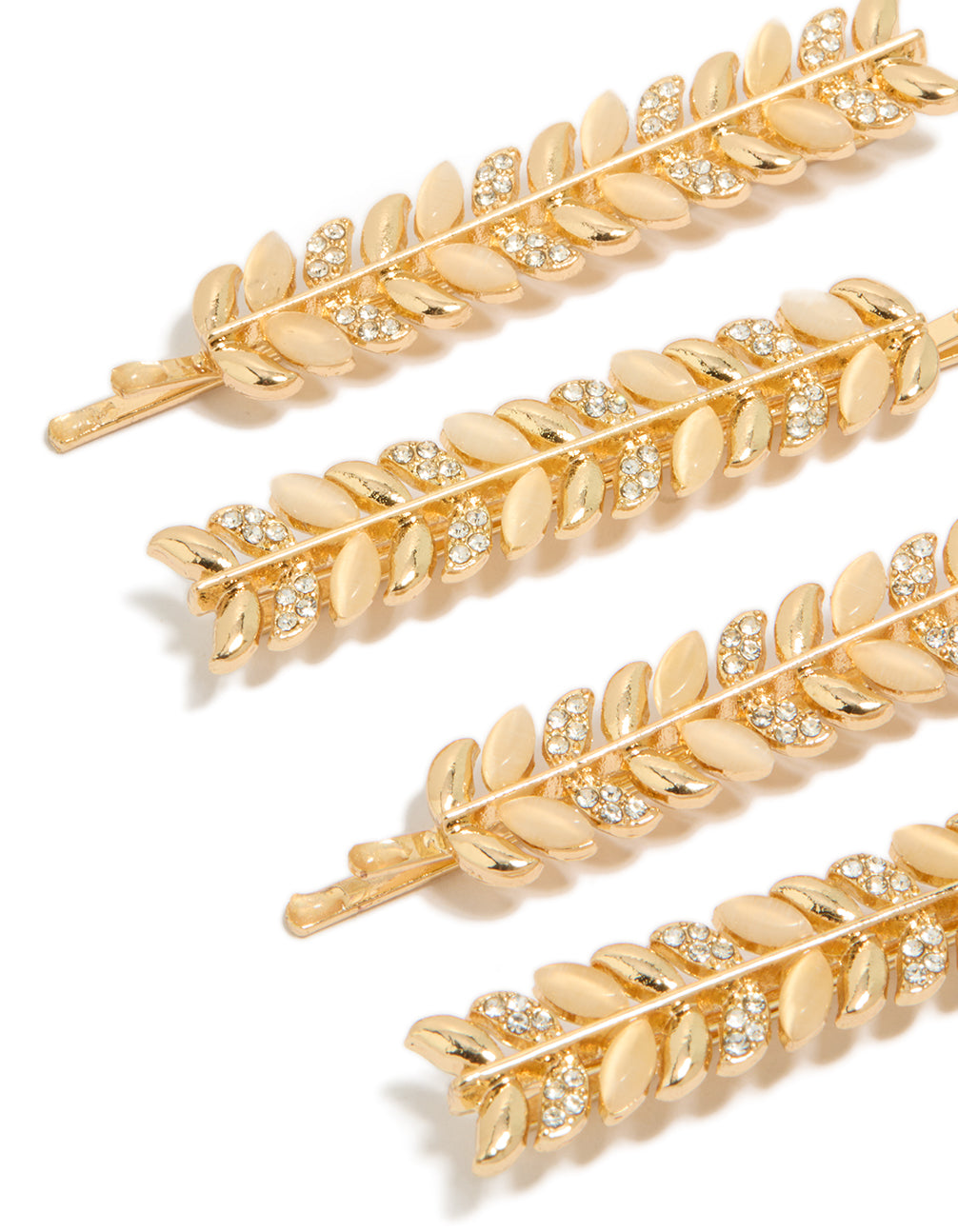 Explore gold diamante vine clips in a 4-pack with leaf accents and dainty design side view