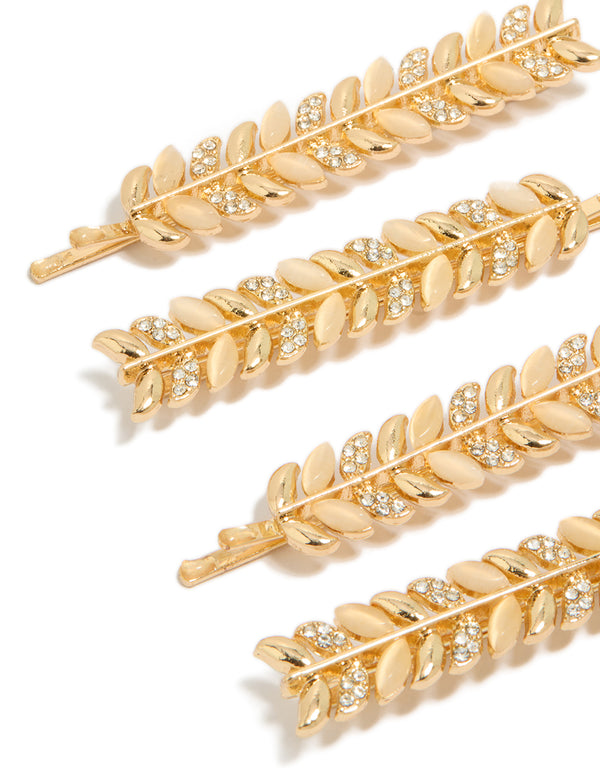 Explore gold diamante vine clips in a 4-pack with leaf accents and dainty design side view