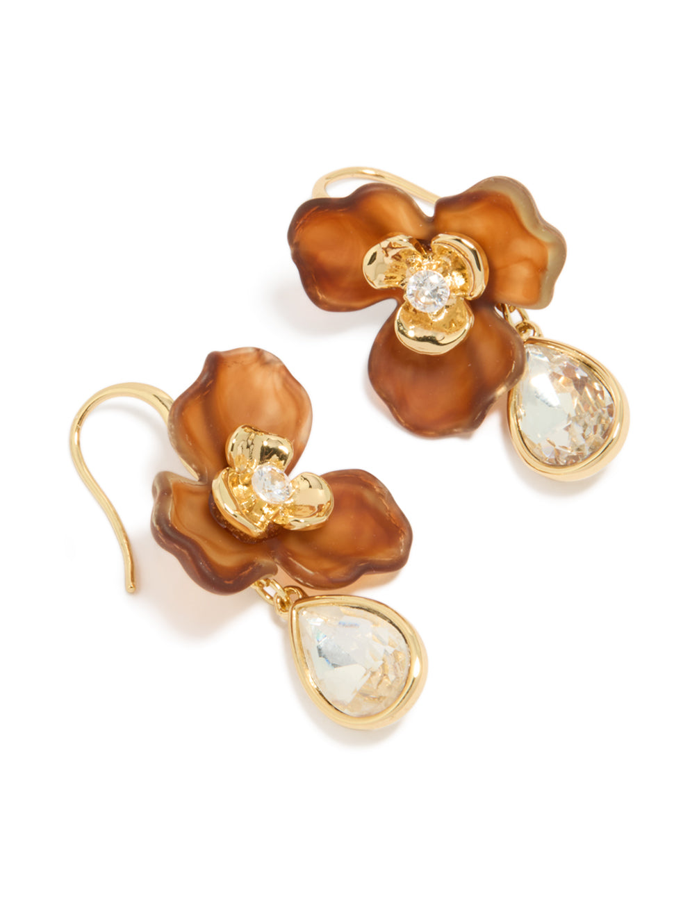 Gold Plated Cubic Zirconia Cognac Acrylic Statement Earrings
