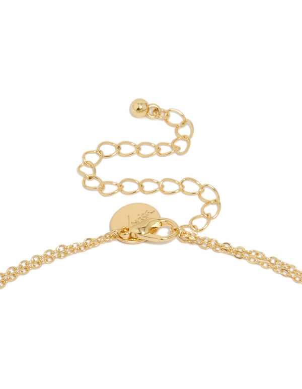 Presenting a mixed metal teardrop diamante drop Y-necklace in plated finish with statement styling clasp detail view