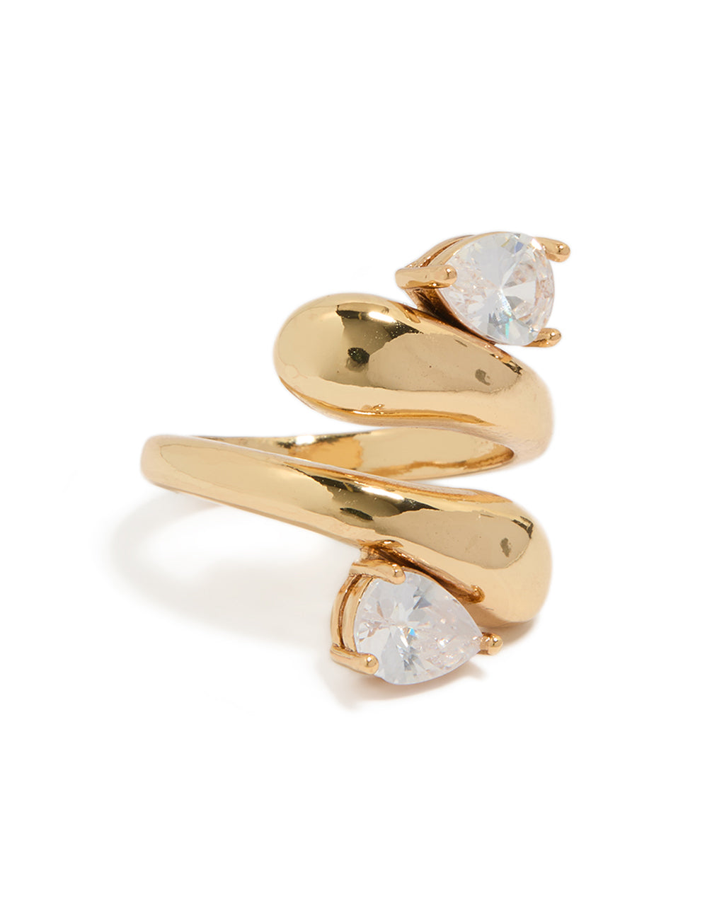 Showcasing a gold plated cubic zirconia chunky wrap ring front view