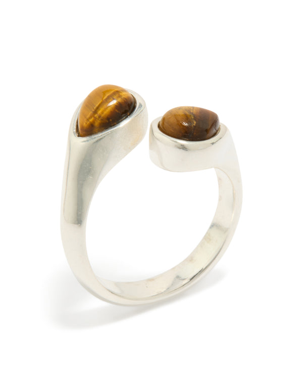 Waterproof Stainless Steel Double Tigers Eye Ring
