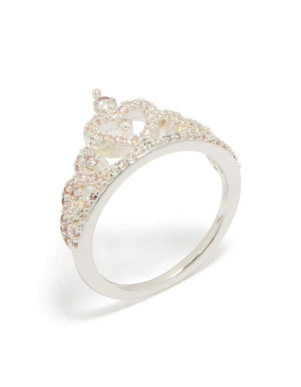 Silver Plated Cubic Zirconia Princess Heart Ring