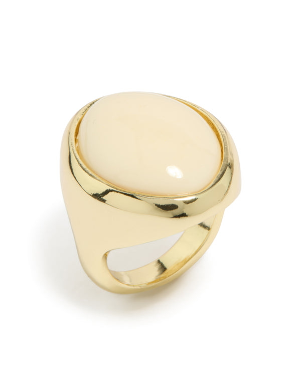 Gold Plated Chunky Oval Cream Stone Ring