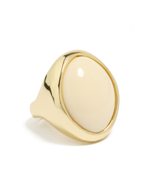 Gold Plated Chunky Oval Cream Stone Ring