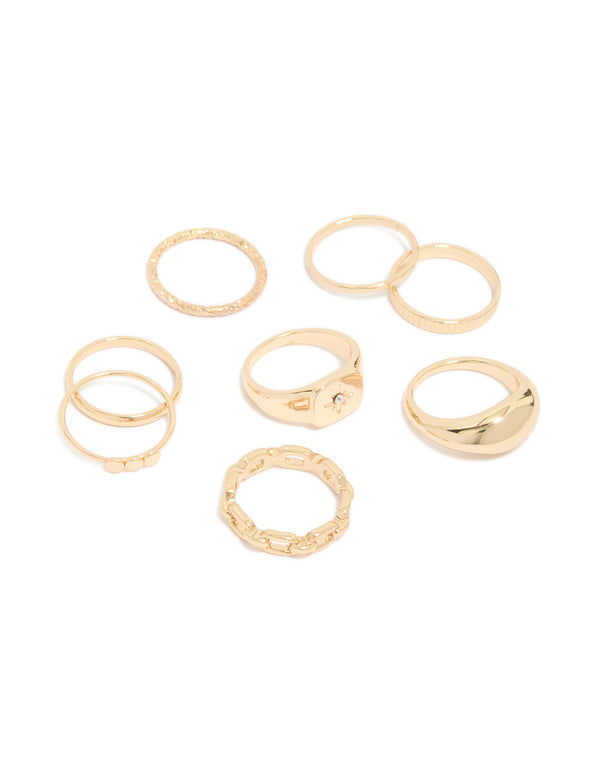 Gold Bubble Star Chain Rings 8-Pack