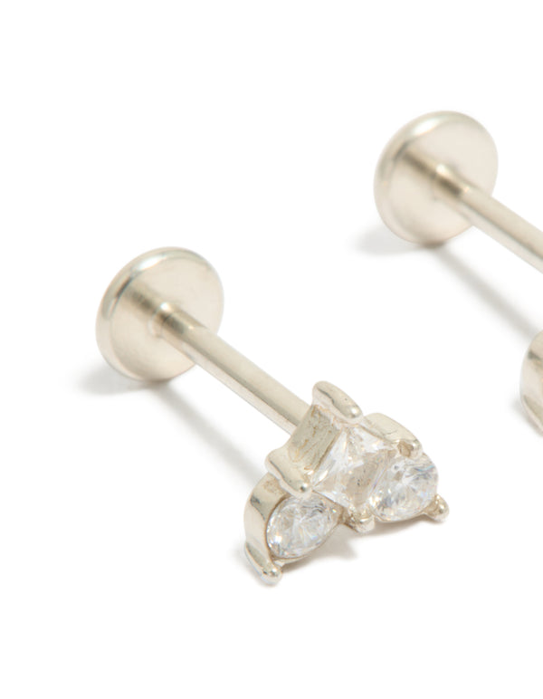 Crafted from waterproof stainless steel heart studs with cubic zirconia stones and flat back closure post detail view