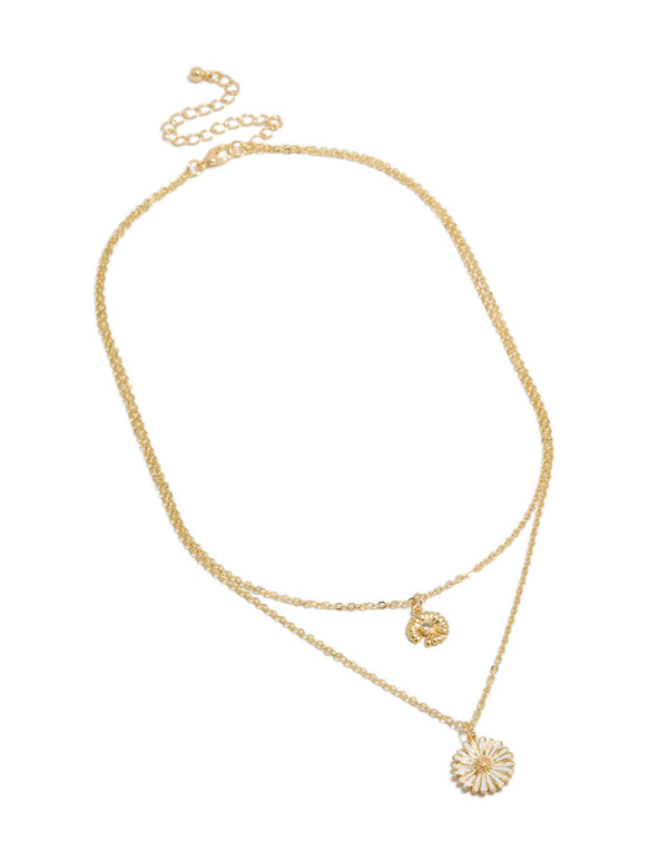 Gold Plated Cubic Zirconia Daisy Layered Necklace