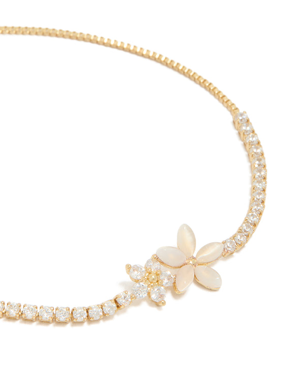 Gold Plated Cubic Zirconia Flower Toggle Bracelet