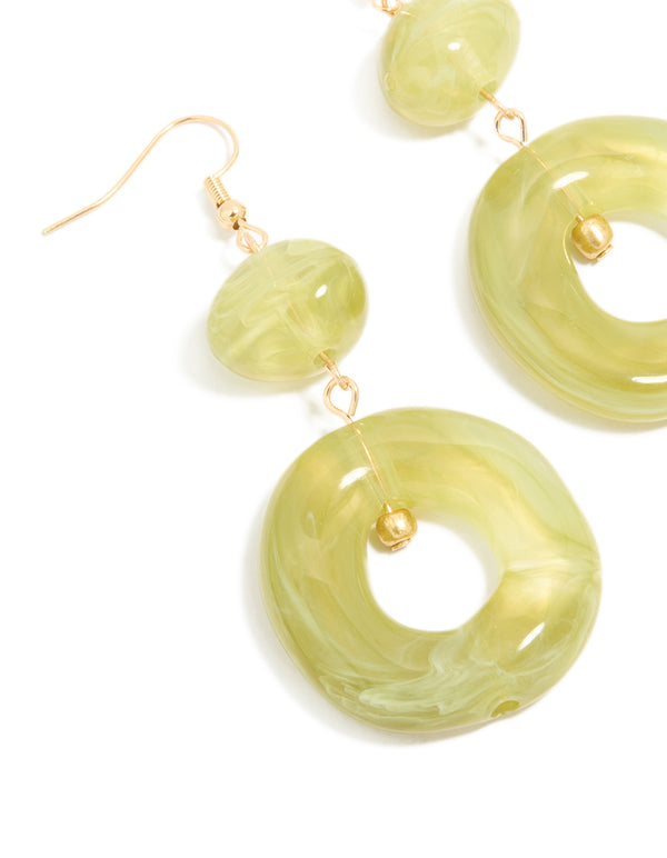 Gold Green Acrylic Circle Drop Earrings