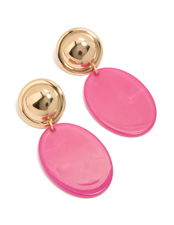 Gold & Pink Acrylic Oval Drop Earrings