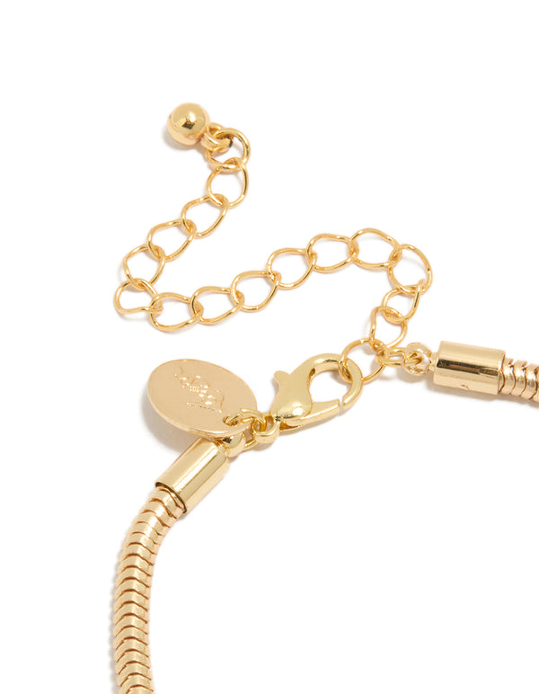Gold Plated Cubic Zirconia Circle Heart & Flower Charm Bracelet