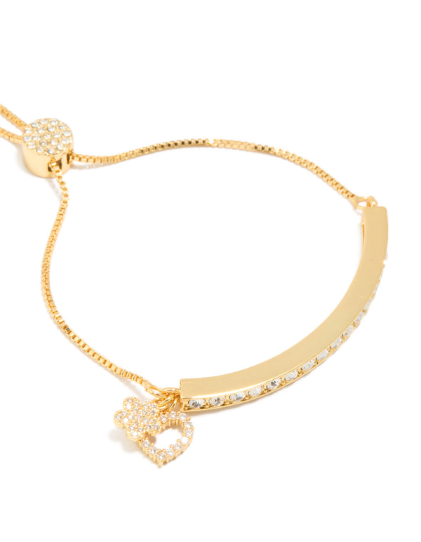 Gold Plated Cubic Zirconia Toggle Heart Charm Bracelet