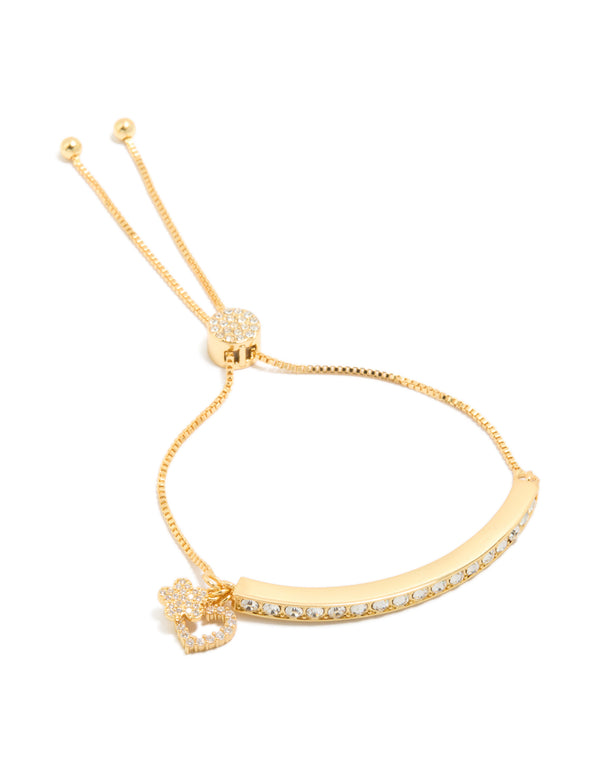 Gold Plated Cubic Zirconia Toggle Heart Charm Bracelet