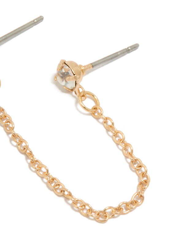 Crafted from gold, this diamante and chain stud earring offers statement style in post detail view