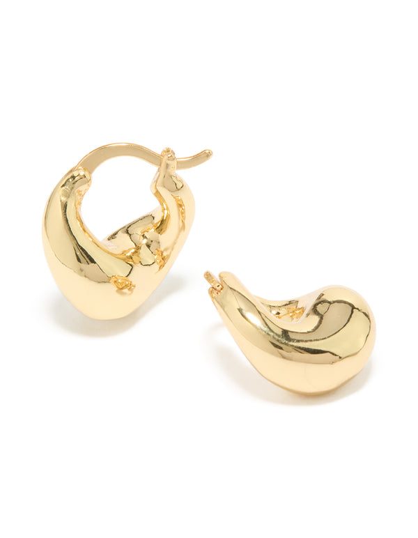 Discover statement wavy hoop earrings crafted from gold plated material in gold front view