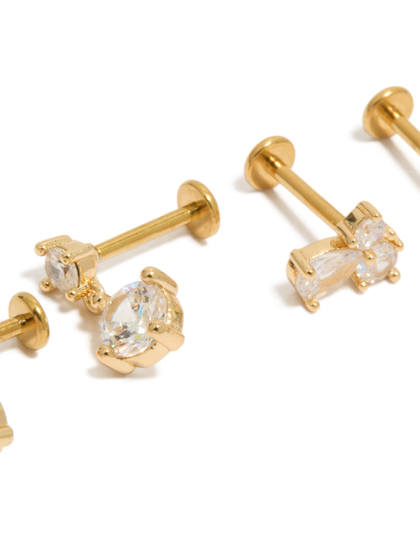 Designed with gold plated cubic zirconia cluster flat back studs pack featuring oval stone cut and crystal in titanium close up view