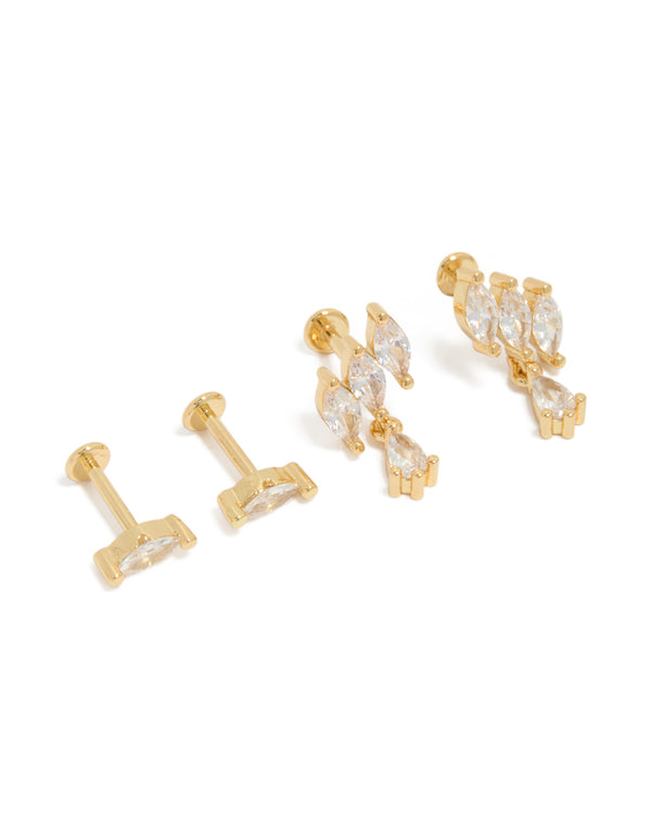 Gold Plated Brass Twisted Marquise Flat Back Studs 2-Pack