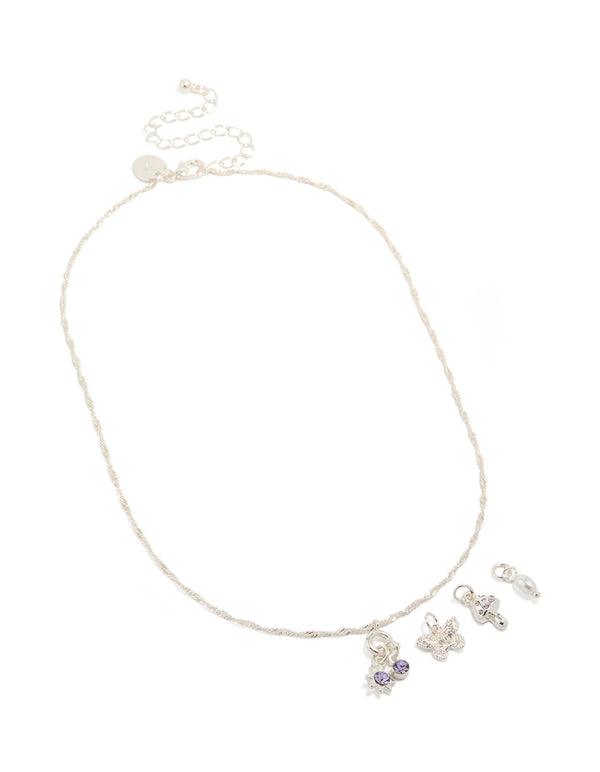 Silver Mushroom & Diamante Cherry Charm Necklace