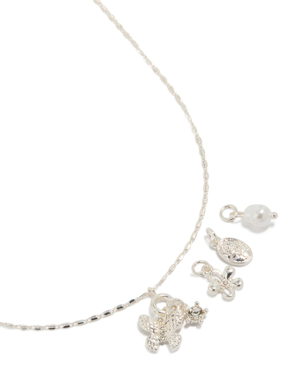 Silver Floral Butterfly Charm Necklace