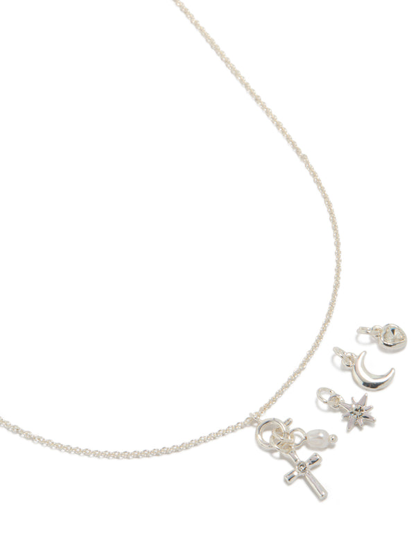 Silver Celestial & Cross Charms Necklace