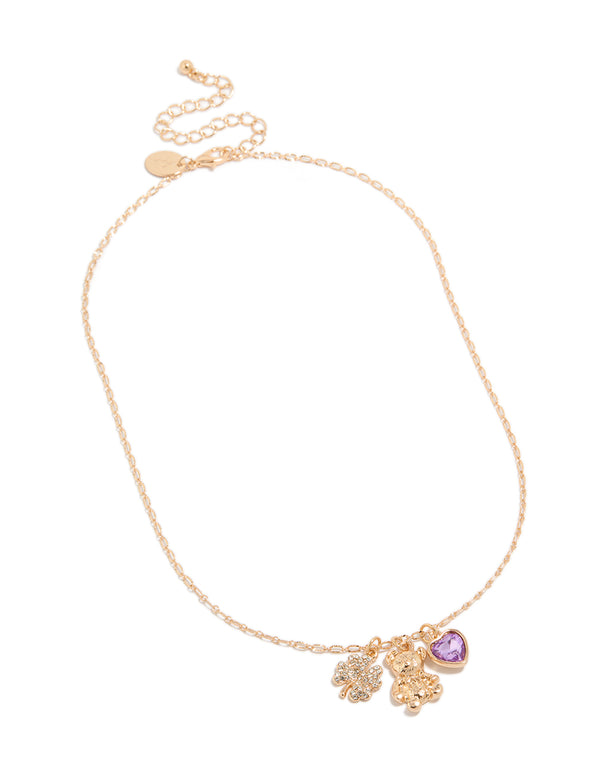 Gold Teddy Bear & Heart Necklace