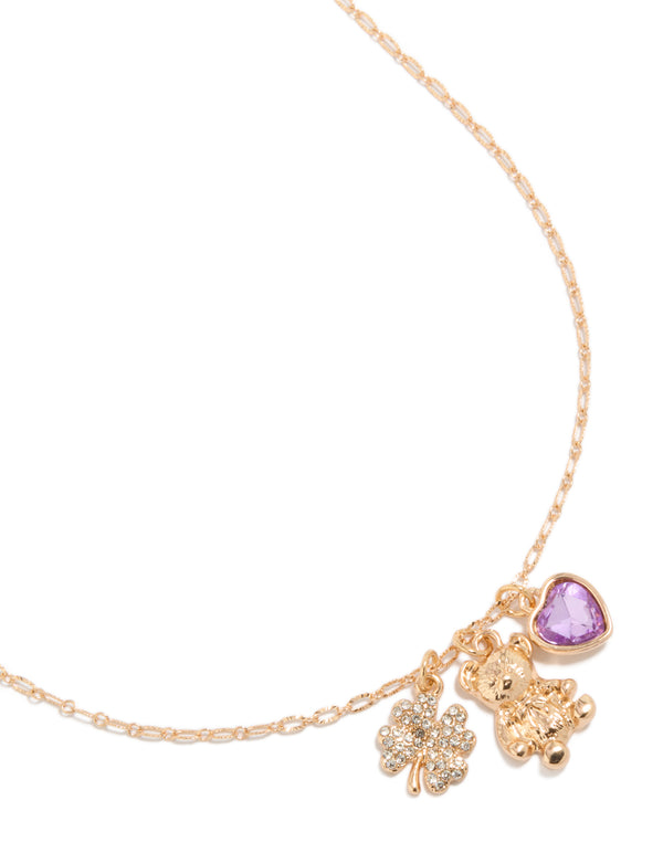 Gold Teddy Bear & Heart Necklace