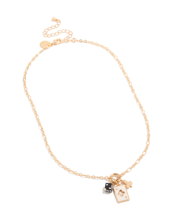 Gold Dice & Ace Of Clubs Charm Necklace