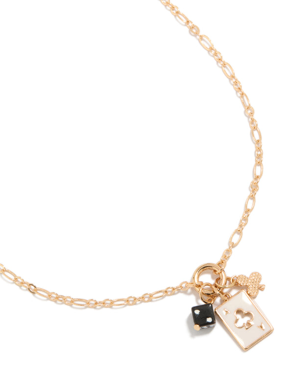 Gold Dice & Ace Of Clubs Charm Necklace